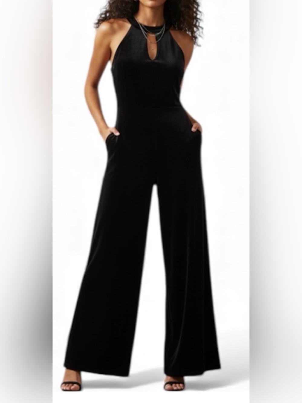 Amaryllis Black Halter Wide-Leg Jumpsuit